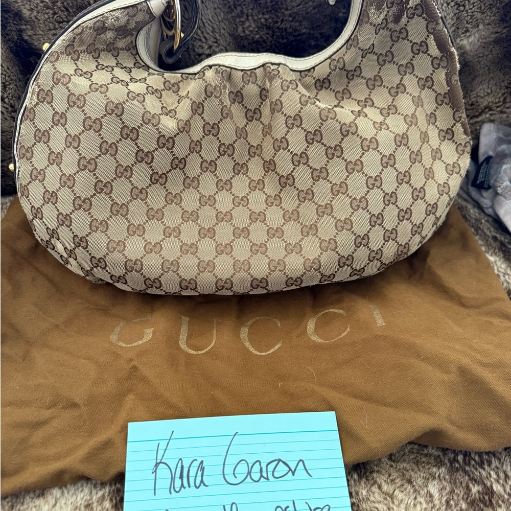 Gucci Monogram Beige and Brown Bag- some damage to fabric, great for up cycling